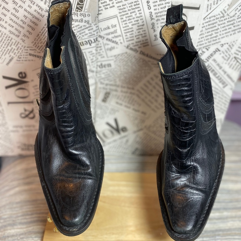 Donato Marrone Men’s Black Textured Design Leather Ankle Cowboy Boots Size 8.5D